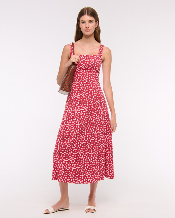 The A&F Mila Stretch Midi Dress, Red Pattern view 2